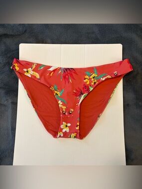 AQUA Swim Bikini Bottom Women Size L Coral Floral Tropical Print Classic Fit